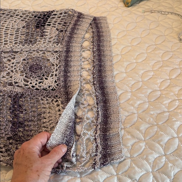 Fashque Purple and White Oversized Crochet TopTie Back Hi/Lo Front to Back XL - Picture 9 of 11